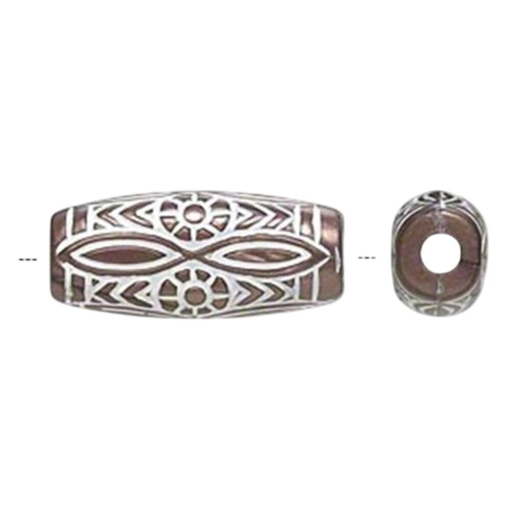 Vintage 80s Bronze White Large 25x8mm Carved Oval Tube Acrylic Beads 2 pcs